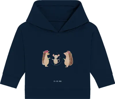 Produktbild von Mr. & Mrs. Panda Organic Baby Hoodie Igel Seilhüpfen 24. - 36. Monat - French Navy - Geschenk, Kinder, Lustige Sprüche, Seilspringen, Kapuzenshirt, Maus, Kindergarten