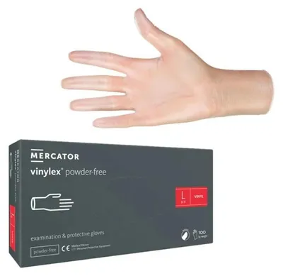 Obrázek produktu pro Vinylové rukavice Mercator, průhledné, 100 kusů, velikost L, jednorázové ochranné