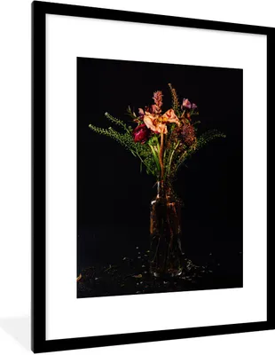 Produktbild von MuchoWow® MuchoWow® Gerahmtes Poster Stilleben - Blumen - Vase 60x80 cm - Poster mit zchwarzem Bilderrahmen - Wohnzimmer - Dekorationen - Prämie