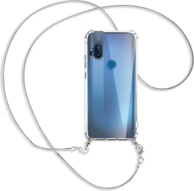 Produktbild von Handykette Backcover-Schutzhülle mit Band (Metall silberfarben) für Motorola One Hyper - silberfarbene Kette Snake
