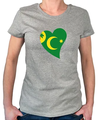 Produktbild von Huuraa Damen T-Shirt Kokosinseln Flagge Herz S Sport Grey Bio Baumwolle Fairtrade Damenshirt Geschenkidee