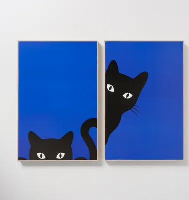 Produktbild von Wandbild-Set 'Nala' - Abstrakte Katzen in BlauHöhe 60cm