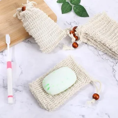 Produktbild von 10 Seifensäckchen aus Sisal, Seifensäcke und Seifenbeutel aus 100 % Sisal und Baumwolle für feste Seife, Seifenverpackungen für feste Seife, natürliche Seifensäckchen