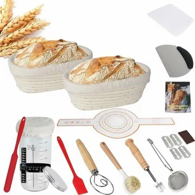 Produktbild von Famanu Sauerteig Starterset - 18-teilig - runde & ovale Gärformen - Brotbackzubehör für Hobbybäcker