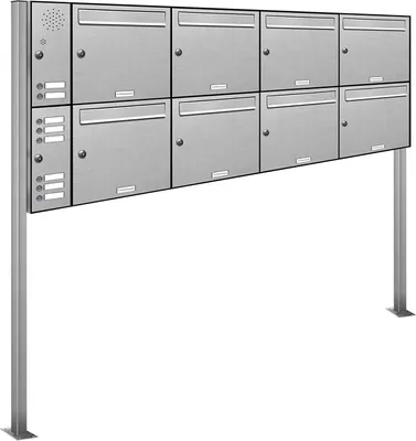 Produktbild von 8er Edelstahl Briefkasten Standanlage Freistehend mit Klingel