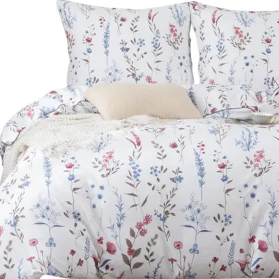 Produktbild von Bettwäsche-Set 220x200 aus Baumwollsatin mit Floralmotiv, Blau