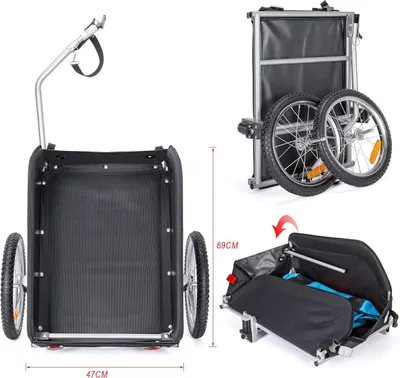 Obrázok produktu pre Prívesný vozík na bicykel – s tlmičom nárazov – objem nákladného priestoru 120 litrov – nosnosť 40 kg – modrej farby