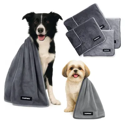 Produktbild von FLUFFINO Hundehandtuch Set hellgrau/dunkelgrau 4-tlg. je 2x S/L