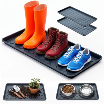 Produktbild von 2x Schuhablage aus Kunststoff Schmutzfangmatte Kunststoffwanne Untersetzer Schuhtablett Schuhwanne Schuhabtropfschale Schuhmatte erhöhtem Rand, Abtropfschale Napfunterlage 71,6 x 34,8 x 33 mm
