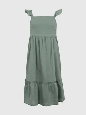 Produktbild von GAP Kinder Trägerkleid mit schmalen Rüschenträgern, A-Linien-Schnitt, grün, Baumwolle, XS
