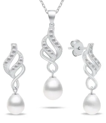 Obrázok produktu pre Elegantná strieborná súprava s cirkonmi a perličkami SET267W ( náušnice, náhrdelník)