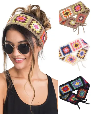 Produktbild von Set aus Boho-Haarbändern für Damen – Vintage-Haarbänder mit Strickmuster
