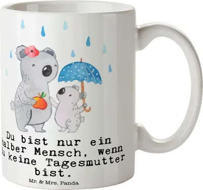 Produktbild von Mr. & Mrs. Panda Kaffeetasse Tagesmutter Herz - Weiß - Geschenk, Pott, Trinkbecher, Becher, Tasse, mit Spruch
