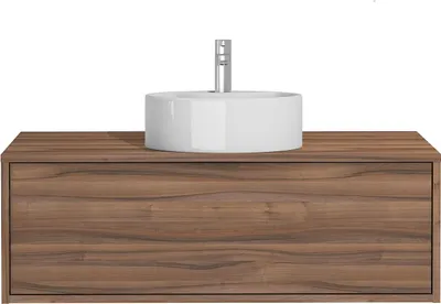 Produktbild von Natürlicher dunkler Badezimmer-Hängeschrank mit rundem Waschbecken - 94 cm - TEANA II