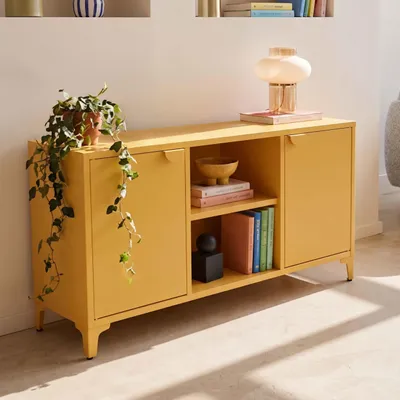 Immagine prodotto di Credenza moderna a 2 ante L120 cm in metallo giallo - Oviala Funky