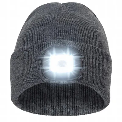 Produktbild von Wintermütze mit LED-Taschenlampe und Arbeitsleuchte zum Laufen, Grau