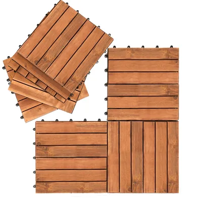 Zdjęcie produktu dla Zestaw 44 drewnianych płytek z akacji, 4 m² płytek tarasowych, płytek zatrzaskowych, mozaiki klasycznej 30 x 30 cm