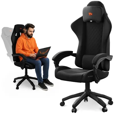 Produktbild von TX-ESPORTS Gaming Stuhl ACREE | Bürostuhl aus Leinen & Baumwolle mit verstellbarer Rückenlehne (135°), Kopfstütze & Lordosenstütze