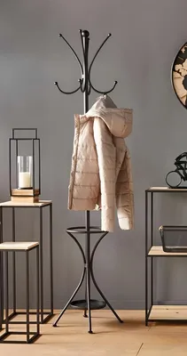 Image de Portemanteau "Modern Living" en métal, noir, hauteur 175 cm, portemanteau sur pied avec 8 crochets & porte-parapluies