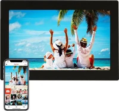 Zdjęcie produktu dla Cyfrowa ramka na zdjęcia 10,1 cala – szklany wyświetlacz – HD – aplikacja Frameo – Wi-Fi – ekran dotykowy IPS – 16 GB – czarna