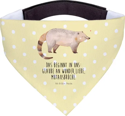 Produktbild von Mr. & Mrs. Panda Bandana Nasenbaer - Gelb Pastell - Geschenk, Nasenbären, Lustige Sprüche, Halstuch für Hund, Nasenbär, Hundehalstuch, Hunde, Rüsselbär, Bär