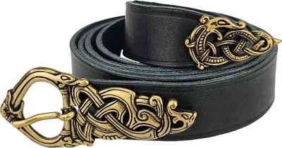 Produktbild von Wikingergürtel Borresstil mit Messing Endbeschlag - 3 cm Schwarz