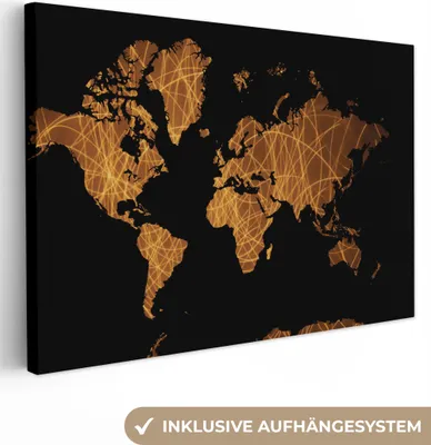 Produktbild von OneMillionCanvasses® - Leinwandbilder - 150x100 cm, Weltkarte - Schwarz - Gold, Wandbilder Kunstdruck Wanddekoration