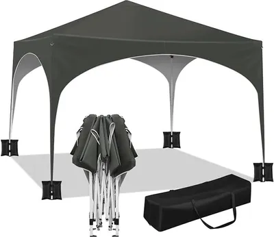 Produktbild von Pavillon mit 4 Sandsäcke, Faltpavillon 3x3m mit Halbmonddach Tragetasche, Gartenpavillon wasserfest stabil UV-Schutz, Partyzelt Outdoor höhenverstellbar, Grau