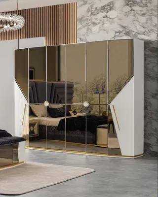 Produktbild von Weißer Kleiderschrank Designer Glasschrank 6-türiger Ablageschrank