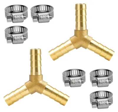 Produktbild von Y-Stück Schlauchverbinder aus Messing 8mm mit 6 Schlauchklemmen