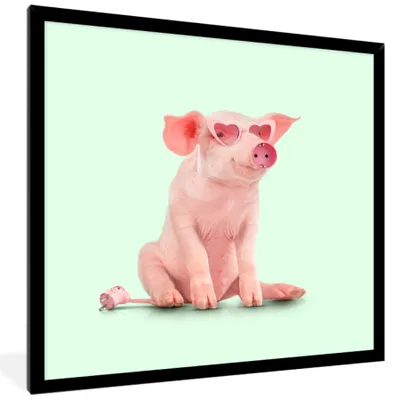 Produktbild von MuchoWow® Gerahmtes Poster Schwein - Rosa - Brille - Sockel - Tiere 40x40 cm - Poster mit Schwarzem Bilderrahmen Wandposter Rahmen Foto Bilder - Mit Rahmen - Wanddekoration Schlafzimmer