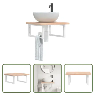 Produktbild von The Living Store Waschtischplatte mit Halterung Stahl und Massivholz Eiche