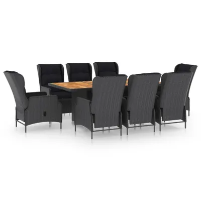 Produktbild von 9-tlg. Garten-Essgruppe mit Auflagen Poly Rattan Dunkelgrau