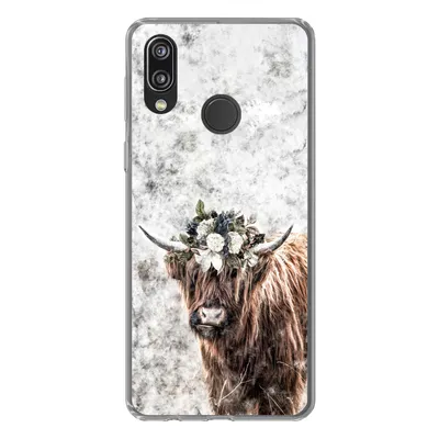 Produktbild von MuchoWow® Handyhülle Schutzhülle Hülle für Huawei P20 Lite (2020) Schottischer Highlander - Marmor - Blumen Silikon Softcase Handy Hülle - Kartenhalter
