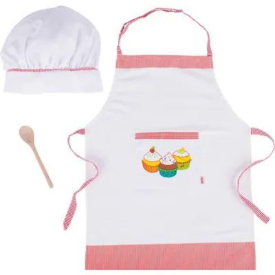 Produktbild von Goki Kochset Kinderschürze Kochmütze und Holzspatel - Spielzeugset