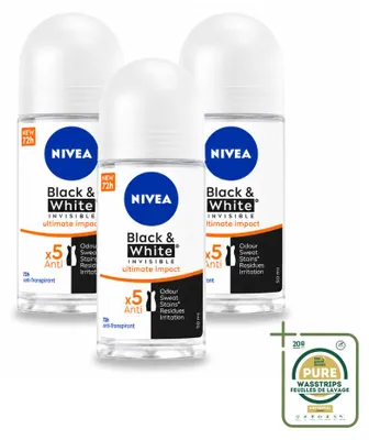 Produktbild von 3 x NIVEA Deodorant Roller Black & White Ultimate Impact 50 ml - Vorratspackung - 3 Stücke