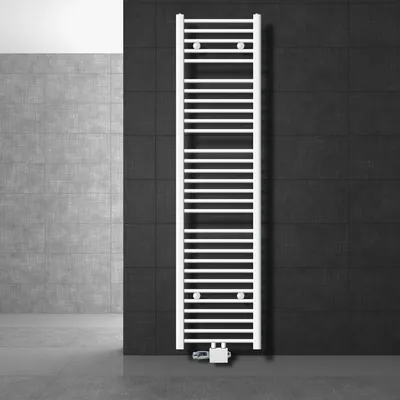 Obrázok produktu pre LuxeBath kúpeľňový radiátor stredové pripojenie 400 x 1800 mm biely rovný s termostatom a pripojovacou súpravou univerzálny rohový a priamy, bez vykurovacieho telesa