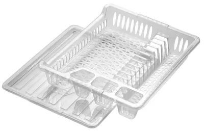Image de Support d'égouttage avec bac de récupération - Étagère d'égouttage pour vaisselle - 1 niveau - Plastique - 46 x 37,5 x 8,5 cm - Blanc