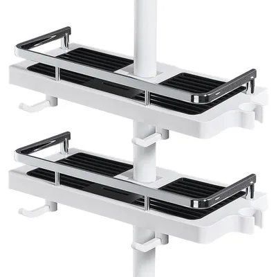 Produktbild von Duschablage Duschregal Duschkorb - Ohne Bohren - Mit Haken - Für 22-25 mm Stangen - Weiß