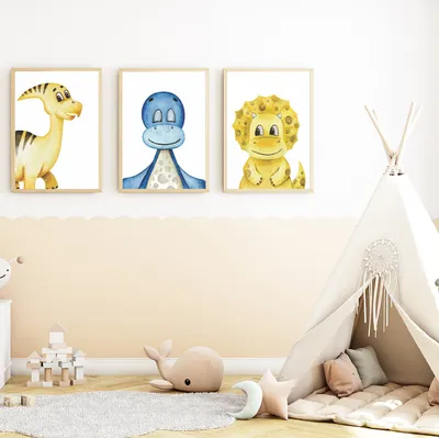 Produktbild von Dinosaurier 3er Set Kinderzimmer Bilder Dino DIN A4 Wandbilder Deko Babyzimmer Poster