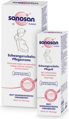 Produktbild von sanosan Schwangerschaftscreme & Schwangerschaftsöl Set beugt Dehnungsstreifen & Schwangerschaftsstreifen vor