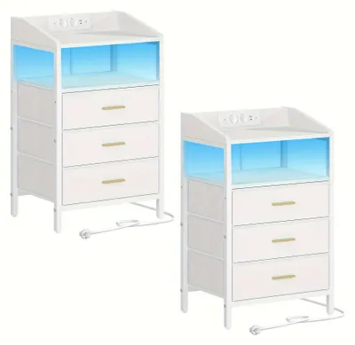 Productafbeelding van Nachtkastje - Nachtkastjes - Bedkastje - Bijzettafel - Opbergkastje - Set van 2 - LED Verlichting