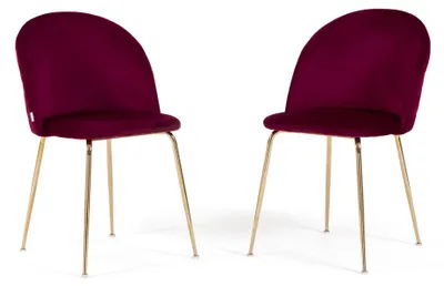 Immagine prodotto di Set di 2 sedie in velluto per interni, imbottite, con gambe in metallo, dal design elegante per cucine, bar e ristoranti - Sara – Bordeaux/Oro