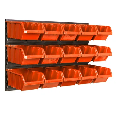Image de Panneau d'outils mural 58 x 39 cm avec 15 pcs. Boîte de suspension Orange Boîtes en plastique