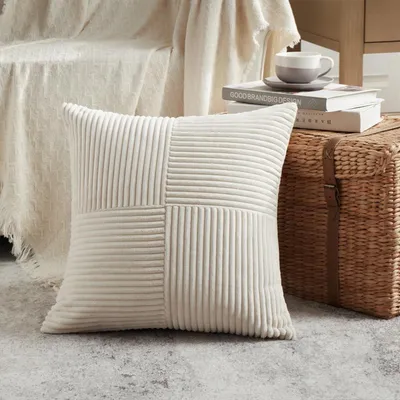 Produktbild von Kissenbezug 50x50 cm Beige Kordsamt Dekokissenhülle Ohne Füllung