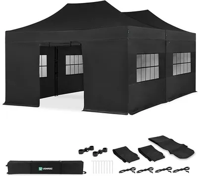 Produktbild von Pavillon 6x3m wasserdicht stabil - Partyzelt EasyUp System [3Min Aufbau] Popup Faltpavillon modular erweiterbar als Festival Zelt, Gartenpavillon - Schwarz