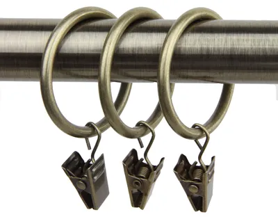 Zdjęcie produktu dla Rod Desyne, pierścienie do zasłon z klipsami, średnica 3,5 cm, mosiądz antyczny, zestaw 10 sztuk