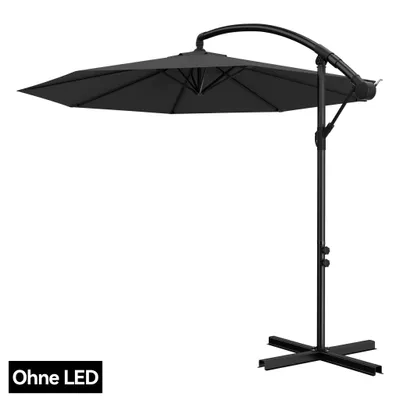 Produktbild von Sessamen-LP Alu Sonnenschirm Ampelschirm Ø300 cm mit Kurbelvorrichtung Gartenschirm Balkonschirm ,UV-Schutz 40+，Dunkelgrau