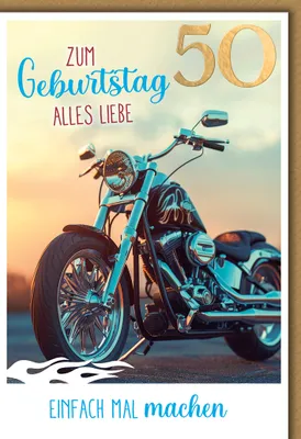 Produktbild von 50. Geburtstag Glückwunschkarte mit Briefumschlag Motorrad Chopper Einfach mal machen
