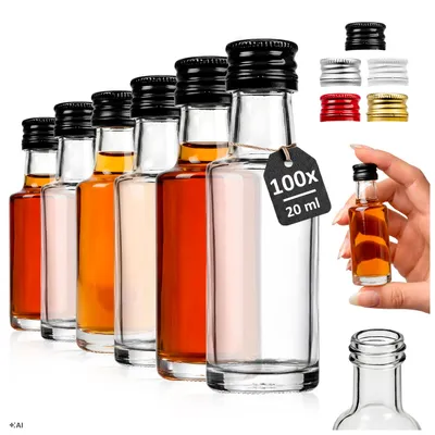 Zdjęcie produktu dla SUPERBUTELKI - 100x mała butelka MONOPOLOWA 20ml na wódkę, bimber, soki, prezent + zakrętki, Obraz wygenerowany przez AI